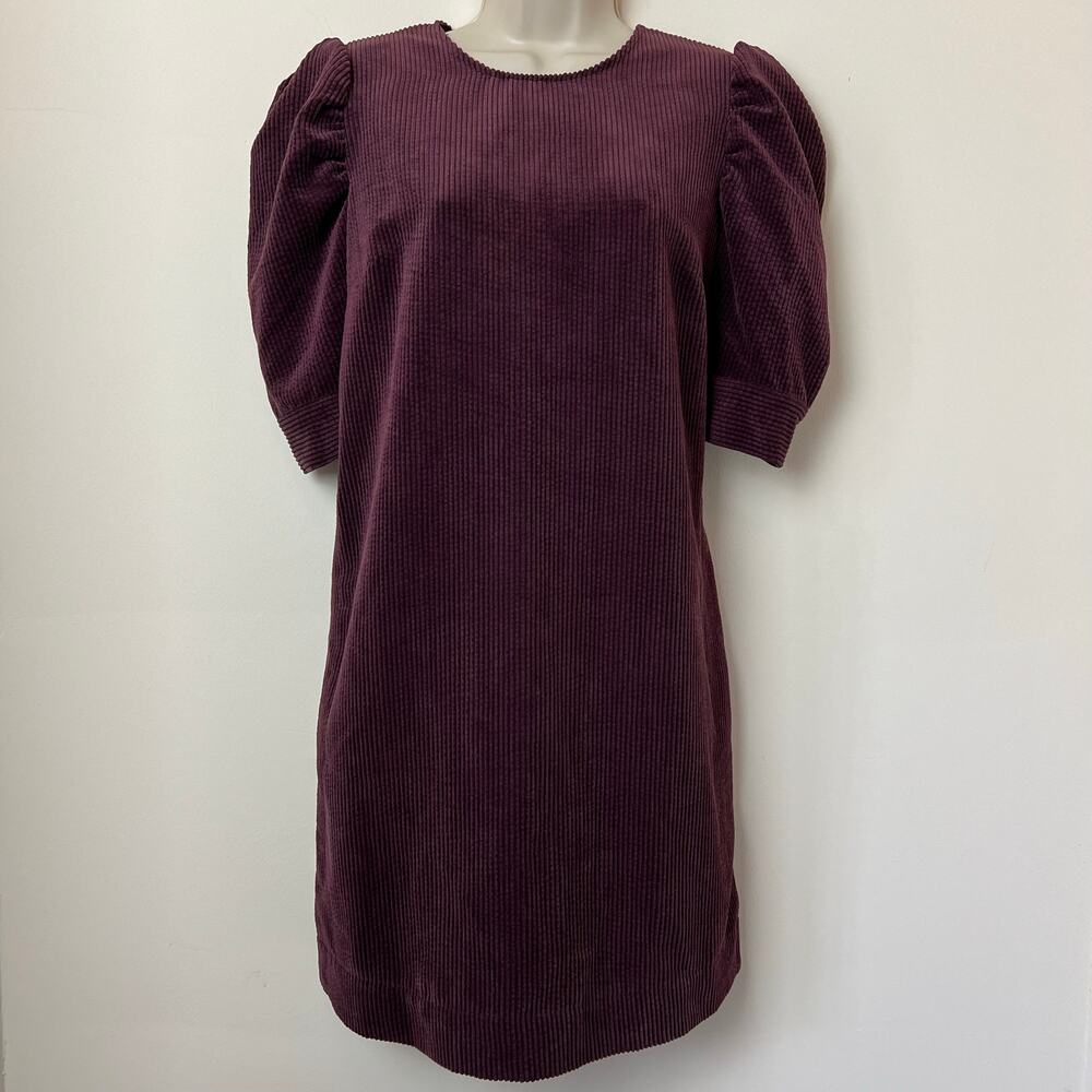 Who What Wear Plum Purple Puff Sleeve Corduroy Mini Shift Dress Small
